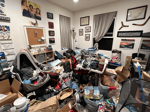 An image of a really messy bedroom that, if decluttered, could help someone have a glow up