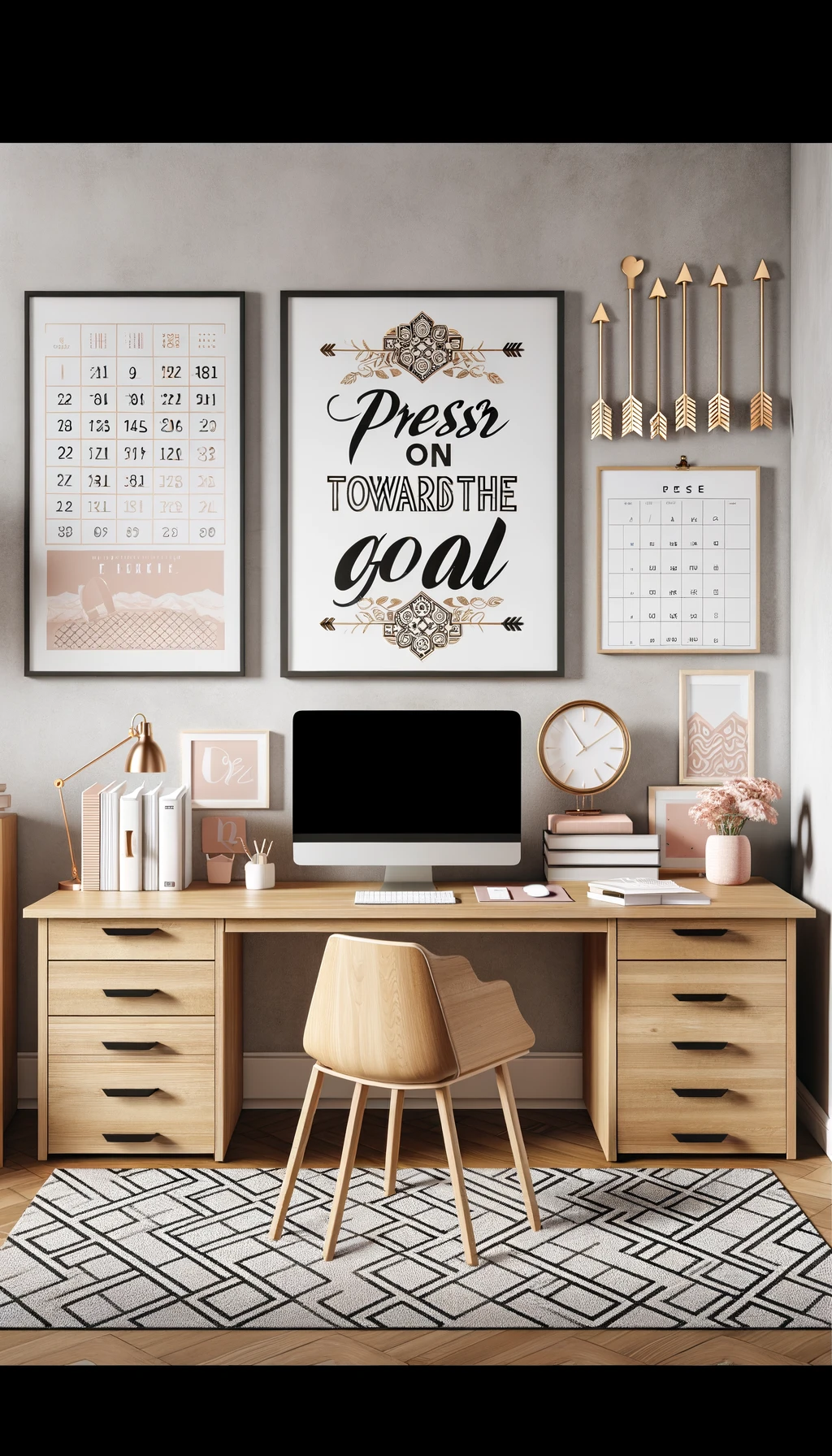 Motivational office with a quote wall art.