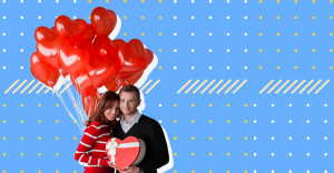 Couple with red balloons
